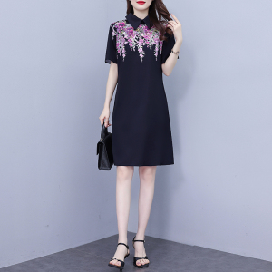 TR30475# 时尚印花夏季连衣裙夏大码女装洋气减龄气质优雅显瘦裙子