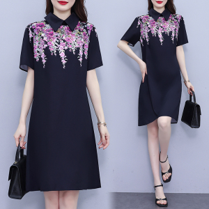 RM12254#时尚印花夏季连衣裙2023夏大码女装洋气减龄气质优雅显瘦裙子