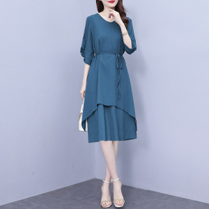 RM12252#时尚轻奢连衣裙大码遮肉遮胯宽松显瘦过膝裙子2023夏季新款