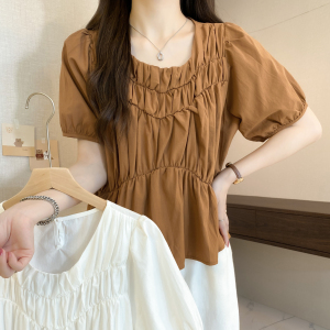 RM18553#夏季新款法式甜美泡泡袖褶皱衬衫女宽松时尚小衫气质上衣