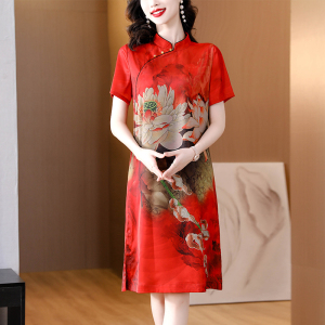 RM12473#重缎桑蚕丝真丝袍子喜婆婆中国风香云纱女装专柜正品连衣裙