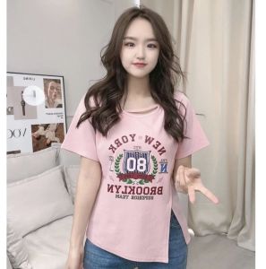 RM23057#大码胖妹妹夏季新款拼色时尚百搭设计显瘦减龄短袖T恤