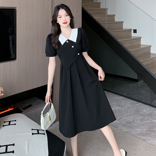 RM12284#名媛赫本风小黑裙高级感气质高腰显瘦中长款黑色连衣裙