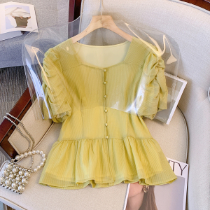 RM12424#大码女装夏季新款设计感微胖时尚洋气方领显瘦遮肚短袖上衣