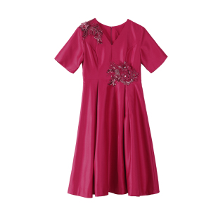 RM12278#新款气质高端高贵红色喜婆婆妈妈婚宴婚礼连衣裙