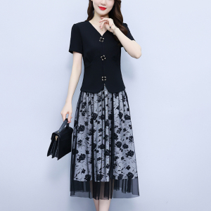 RM19360#夏装新款小香风短袖碎花连衣裙大码气质收腰显瘦时尚两件套