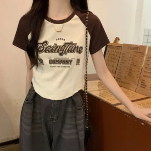 CX10275# 最便宜服饰批发 冰丝螺纹新款短袖T恤女印花