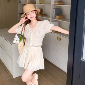 RM12356#夏季韩系温柔风俏皮减龄套装女衬衣裙裤时尚两件套