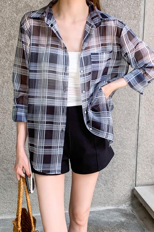 實拍韓版夏季新款女裝翻領薄款防曬服基礎款雪紡衫開衫襯衫襯衣
