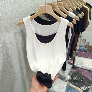 RM23199#螺纹假两件吊带背心女夏季韩版修身设计感打底衫无袖遮肉上衣