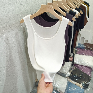 RM23200#螺纹吊带背心女夏季新款韩版修身无袖t恤方领遮肚子打底上衣外穿