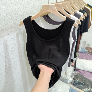 RM23200#螺纹吊带背心女夏季新款韩版修身无袖t恤方领遮肚子打底上衣外穿