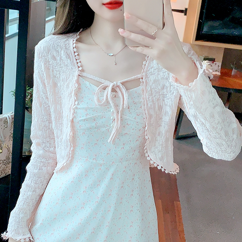 Already shipped 2024 spring and summer new style lace lace sun protection shirt long-sleeved short cardigan small shawl