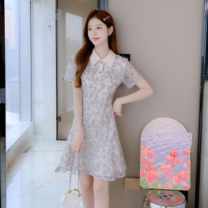 RM18713#蕾丝连衣裙女裙子2023夏季新款法式复古碎花小个子收腰显瘦裙