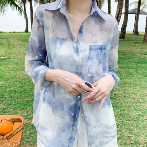 RM18932#韩版夏季新款女装翻领薄款防晒服基础款雪纺衫开衫衬衫衬衣