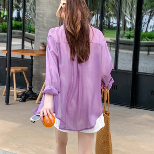 RM18933#韩版夏季新款女装翻领薄款防晒服基础款雪纺衫开衫衬衫衬衣