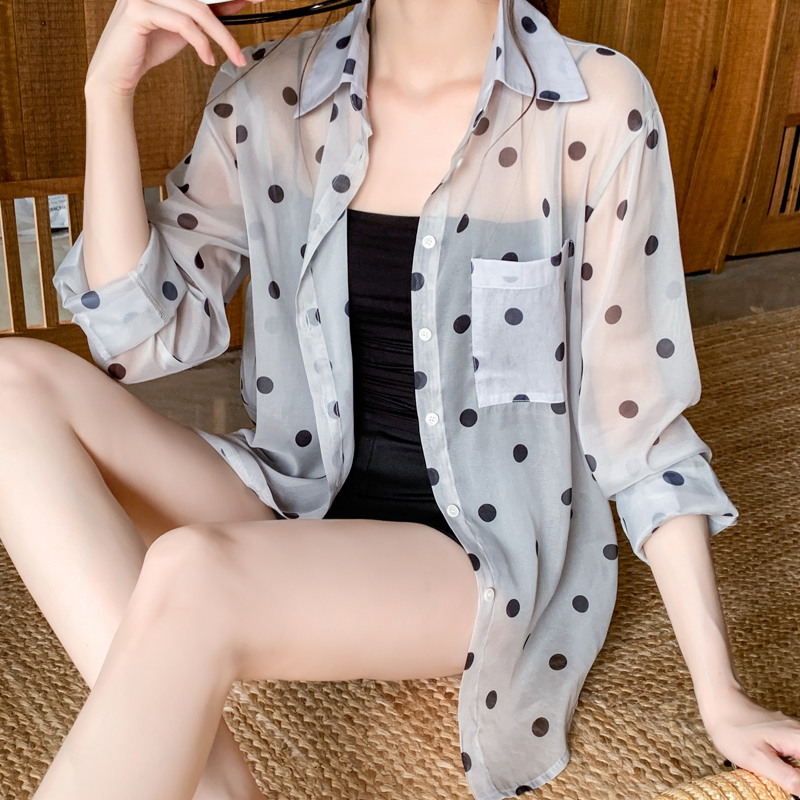 實拍韓版夏季新款女裝翻領薄款防曬服基礎款雪紡衫開衫襯衫襯衣