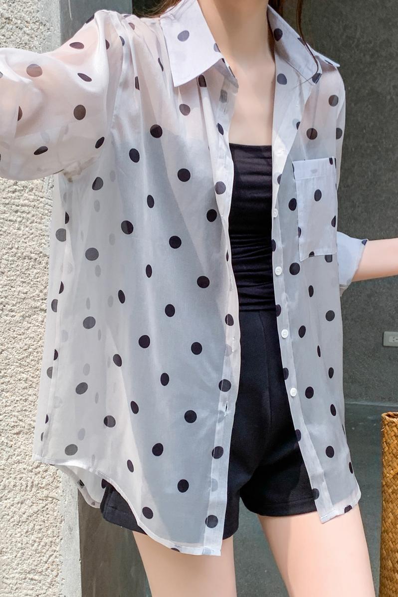 實拍韓版夏季新款女裝翻領薄款防曬服基礎款雪紡衫開衫襯衫襯衣