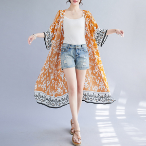 RM12407#夏装新品大码女装时尚定位花宽松中袖开衫防晒披风