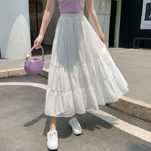 RM20587#白色半身裙女春夏法式高级感拼接a字中长款蛋糕裙仙女半裙子夏季