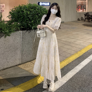 RM14308#夏季新款女装甜美少女慵懒感连衣裙收腰显瘦初恋桔梗气质碎花裙子