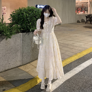 RM14308#夏季新款女装甜美少女慵懒感连衣裙收腰显瘦初恋桔梗气质碎花裙子