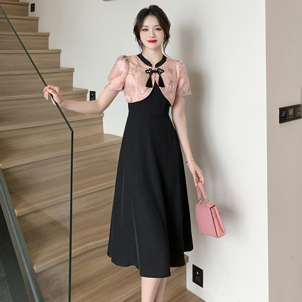 RM21982#夏季新款时尚外套中式改良旗袍优雅时尚吊带裙两件套