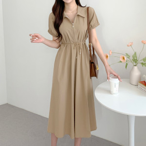 TR31730# 韩国chic法式气质休闲系带收腰显瘦连衣裙