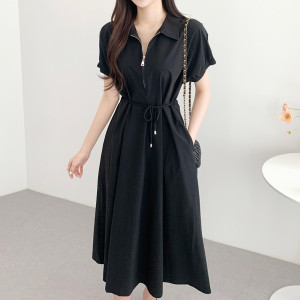 TR31730# 韩国chic法式气质休闲系带收腰显瘦连衣裙