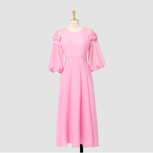 TR30627# 夏季女装新款气质桃粉色灯笼袖收腰显瘦仙女裙连衣裙长裙裙子