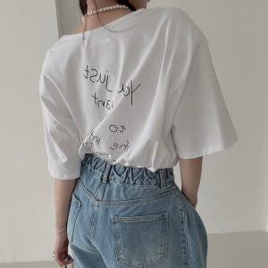 TR31576# 夏chic韩国U型背后字母印花百搭T恤 服装批发女装批发服饰货源