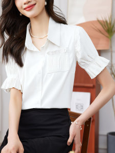 RM15804#夏季新款韩版气质压褶小心机雪纺灯笼袖衬衫上衣女