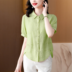 RM14149#短袖衬衫女夏季薄款新款法式气质妈妈减龄洋气上衣棉麻小衫