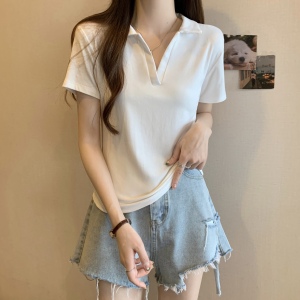 RM13712#新款夏季韩版修身V领纯色上衣纯欲风设计感小众T恤