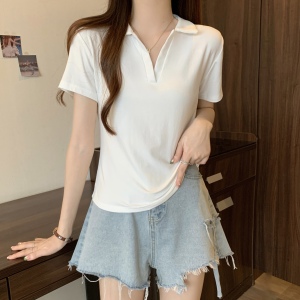 RM13712#新款夏季韩版修身V领纯色上衣纯欲风设计感小众T恤