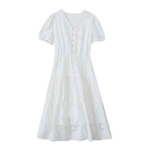 TR42644# 法式白色短袖连衣裙设计感高级女新款夏显瘦收腰裙服装批发女装批发服饰货源