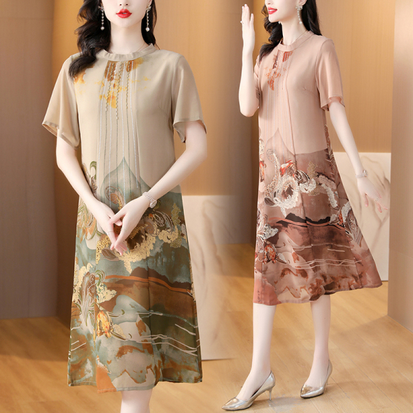 RM13476#夏装新款旗袍连衣裙40岁50中老年女装夏季洋气中式裙子