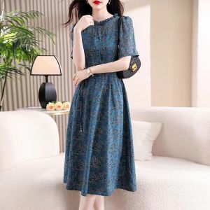 RM15758#夏款新款时尚花边印花洋气减龄遮肚小众精致显瘦连衣裙