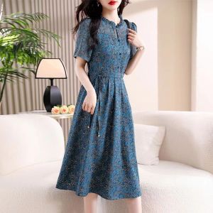 RM15758#夏款新款时尚花边印花洋气减龄遮肚小众精致显瘦连衣裙