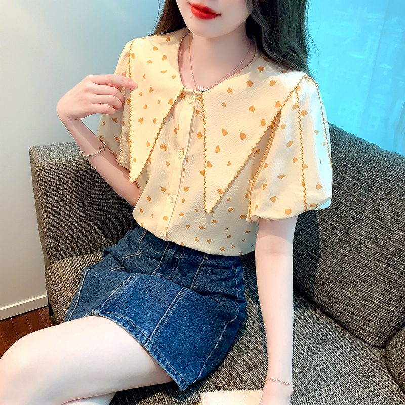 2026夏季新款法式波點襯衫女設計感小眾洋氣時尚泡泡袖娃娃領上衣