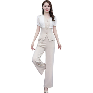 RM14458#新款小香风名媛时髦拼接休闲职业两件套裤装