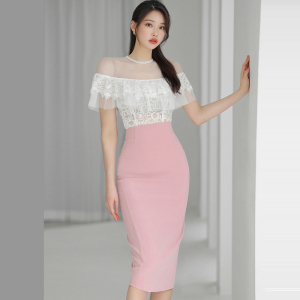 TR30676# 新款两件套夏季韩版荷叶边蕾丝上衣修身时尚包臀裙套装