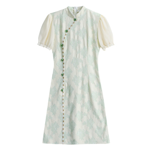 RM20131#春夏新款现货优雅复古气质修身年轻款改良旗袍蕾丝连衣裙