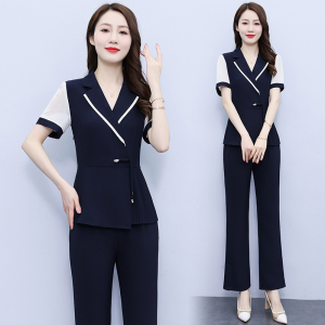RM16393#短袖时尚休闲套装2023年新款韩版遮肚气质御姐风修身显瘦两件套裤