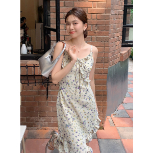 RM22770#夏季新款法式浪漫不规则性感裙子吊带雪纺碎花连衣裙女