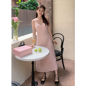 RM22769#夏季新款法式优雅纯色蕾丝刺绣裙吊带性感连衣裙女