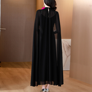 RM14092#本色腰带胸花斗篷黑色长裙两件套2023夏季新款洋气显瘦A字裙