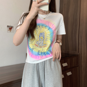 RM13832#夏季新款韩版洋气小众设计感ins潮上衣印花短袖T恤女