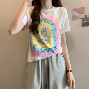 RM13832#夏季新款韩版洋气小众设计感ins潮上衣印花短袖T恤女