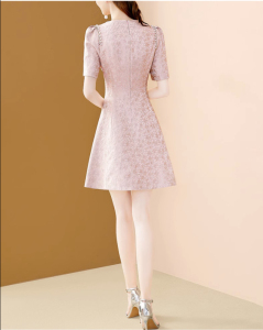 RM12674#高端精致连衣裙女2023夏季新款气质提花镶钻钉珠减龄显瘦裙子